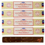 Original Satya Nag Champa Californian White Sage Incense Sticks | with M&J incense sticks holder | x4 pack | for Aromatherapy, Spa, Yoga, Weddings, Meditation, Healing, Positivity and Relaxation