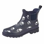 StormWells Womens Ladies Navy Paw Print Short Welly Shoes Wellington Wellies Ankle Boots (Navy/Paw, 7 UK, numeric_7)