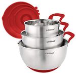 Hillbond Mixing Bowls with BPA Free Airtight Lids Stainless Steel Nesting Bowls with Pour Spout, Silicone Handle and Non-Slip Bottoms for Cooking, Baking, Saving, Dishwasher Safe, 1.5, 3, 5 QT (Red)