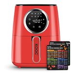 [NEW LANUCH] KOOC Large Air Fryer, 4.5-Quart Electric Hot Oven Cooker, Free Cheat Sheet for Quick Reference Guide, LED Touch Digital Screen, 8 in 1, Customized Temp/Time, Nonstick Basket, Red