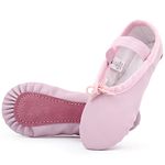 Kefiyis Ballet Shoes for Girls Leather Dance Shoes Full Sole Ballet Flats Ballet Slippers for Kids Toddler Women Adults (Pink 7)