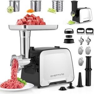CHEFFANO Life Electric Meat Grinder, 2000W Max Sausage Stuffer Maker, Vegetable Cheese Grater with 3 Shredder Slicer Blades, 2 Blades, 3 Plates, Sausage Tube, 2 Meat Claws, Burger Press & Kubbe Kit
