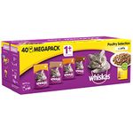 Whiskas Wet Cat Food Pouches, Delicious and Tasty Poultry Selection in Jelly, Suitable for Adult Cats Aged 1+, (40 x 100 g)