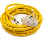 25-ft 10/3 Heavy Duty 3-Outlet Lighted SJTW Indoor/Outdoor Extension Cord by Watt's Wire - Yellow 25' 10-Gauge Grounded 15-Amp Three-Prong Power-Cord (25 Foot 10-Awg)