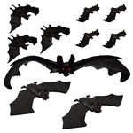 10pcs Halloween Bats Decorations 3D Rubber Flying Bats 4 Different Sizes Halloween Hanging Bats Props Decorations Spooky Scary Realistic Rubber Bats for Halloween Party Decorations and Party Favors