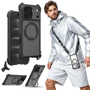 MAGEASY Odyssey Ultra MagSafe 360° Magnetic Stand iPhone 18 Pro Max & 17 Pro Max Crossbody Case with Strap, 25ft Shockproof, TPU Aluminum Frame, Interchangeable Lanyard Eyelets (Midnight w/Kickstand)