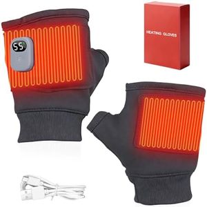 Rechargeable Electric Heated Fingerless Glove, Thermal Hand Warmers Mittens for Cold Weather, Lightweight Thin Winter Touch Screen Half Glove Men Women Ladies for Work Cycling Bike Riding Ski(Black)