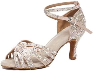 Minishion Comfortable High Heel Dance Shoes for Women Rhinestones Wedding Sandals L506 Nude 3" Heel US 8