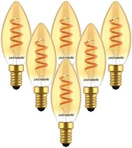 paul russells Spiral Filament LED Candle Small Edison Screw E14 2.5W Vintage Light - Pack of 6 - Replace 15W Extra Warm White 1800K SES C35 Amber Retro Style Decorative Non-Dimmable Bulbs No Flicker