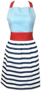 DII 100% Cotton, Fashion Kitchen Women Apron, Skirt Dress Design, Extra-Long Neck & Waist Ties, Embroidery Area Available, Perfect for Cooking, Baking, Crafting-Nautical Stripe