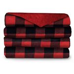 Sunbeam Microplush Foot Pocket Electric Heated Throw Blanket with 3-Heat Setting Control, Red Buffalo Plaid