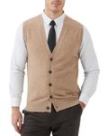 Kallspin Men's Cashmere WoolKnitted Gilets V Neck Sweater Vest Sleeveless Cardigan with Button (Coffee, M)