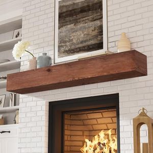 Eshoma Fireplace Mantel - Handcrafted Wood Mantles for Over Fireplace - Wall Mounted Fireplace Mantel Shelf - Floating Fireplace Mantel for Living Room Decor - 66 Inch - Brown
