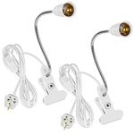 puliao 2 pack Clip Desk Lamp Holder, 360° E27 Clamp LED Bulb Plant light Holder Adjustable Light Base, UK Socket Plug Reading Light with On/Off Switch for Bedside Offices Garages Kitchens