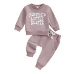 Chloefairy Toddler Baby Boy Girl Clothes Aunties Little Bestie Sweatshirt Top Jogger Pants Set 2Pcs Fall Winter Outfit, Purple, 0-6 Months