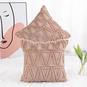 MADIZZ Brown Plush Short Wool Throw Pillow Covers Set of 2 Super Soft Boho Velvet Pillow Covers Decorative Textured Throw Pillowcases for Sofa Bedroom 12x12 Inch