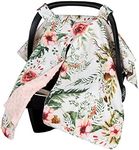 insular Floral Car Seat Covers for Babies, Infant Minky Car Seat Canopy Cover for Boys Girls, Newborn Carseat Cover, Breasstfeeding Nursing Cover, Rose