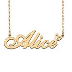 18K Gold Plated Name Necklace Alice for Women Heart Pendant Jewelry Gifts