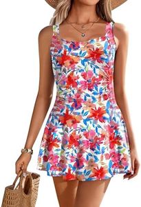 Ekouaer Swim Dress One Piece Bathing Suit Skirted Swimsuits for Women Ruched Retro Swimwear S-XXL