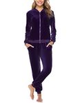 Totatuit Two Piece Velour Sweatsuits for Women Tracksuit Set Solid Color Long Sleeve Zipper Jacket Long Track Pants Active Sports Outfits Purple Medium