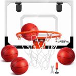 Basketball Hoop Indoor, Mini Basketball Hoop for Kid with 4 Balls, Over The Door Basketball Hoop Toy Sports Game for Teens Boy Girl Adults Ages 3+