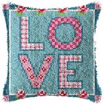 SKTWOE Latch Hook Cushion Kit LOVE Pattern Pillowcase Sewing Making Kits DIY Croet Yarn Kits Cross Stitch Embroidery Kits for Adults Kids DIY Craft Carpet Making Kit 43Cmx43cm