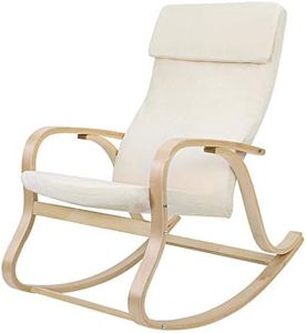 SONGMICS Fauteuil Ã€ Bascule en Bois De Bouleau, Chaise Berçante, avec Oreiller, Housse en Coton, Capacité De Charge 120 Kg, Beige LYY30M