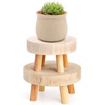 TOPZEA Set of 2 Mini Wooden Stool Display Stand, Short Wood Riser Stools Decorative Boho Small Pedestal Stand Counter Potted Planter Holder Risers for Candle, Indoor Plant, Dessert, Gnome