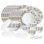 Larah by Borosil Silk Series Kora Opalware Dinner Set | 47 Pieces for Family of 8 | Microwave & Dishwasher Safe | Bone-Ash Free | Crockery Set for Dining & Gifting | Plates & Bowls | Leaf Pattern