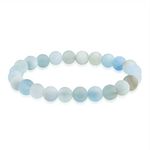 Matte Light Power Blue Aquamarine Gemstone Round Bead Ball 8MM Stacking Stretch Bracelet for Women Men Teen Unisex