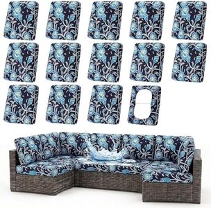 hyha Waterproof Outdoor Cushion Covers for Patio Furniture, Stretch Patio Chair Cushion Slipcovers, Coated UV Resistant Replacement Seat Covers (Bluebell, 14PC)