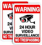 2 Pack 24 Hour Video Surveillance Sign, Private Property No Trespassing Sign, 10x7 Inch UV Printed 40 Mil Rust Free Aluminum Security Camera Sign for Home, Business, Driveway CCTV Outdoor