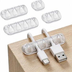 GLUIT Adhesive Desktop Cable Organizer Versatile Cord Holders Wire Clips and Cable Holder Cord Organizer for Desk Table Accessories Office Spaces New Transparent 5 Pack