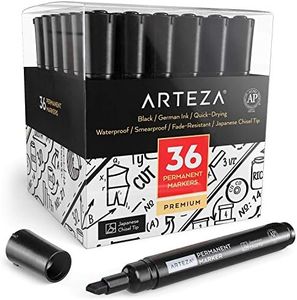 ARTEZA Permanent Markers, Set of 36, Black, Chisel Tip, Waterproof