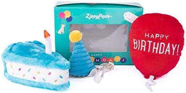 ZippyPaws Birthday Box - Birthday Gift for Dogs, Squeaky Toy Set, Colorful Squeaky Dog and Puppy Toys, and Precious Doggy Plushies - 3 Toys