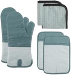 COOK WITH COLOR Silicone Oven Mitts- Heat Resistant Gloves with Soft Quilted Lining Oven Mitt Pot Holders for Cooking and BBQ, Mint, Material Mitt Set