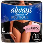 Always Discreet Boutique Incontinence and Postpartum Underwear for Women, Maximum Protection, L, Black, 18 Count