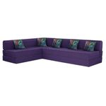 Toronto L-Shape Folding Sofa Cum Bed | 3 Seater + 3 Seater | with 5 Printed Cushion Jute Fabric - Lightweight, Washable Cover- Color Purple