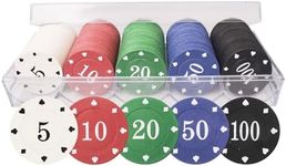 Poker Chips, Professional Poker Chips, Denomination Poker Chips Set, Texas Hold Poker Chip Set, Colorful Poker Chips, Dice Striped Poker Chips for Card Blackjack Games Homes Parties 100 Pieces