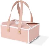 Hammont Gift Boxes - 4 Pack of Gift Boxes with Faux Leather Handles - Cookie Boxes - Versatile Gift Boxes for Presents - Elegant Box for Cakes Candy | Jewelry | Chocolates (5"x7"x3" (Pink))