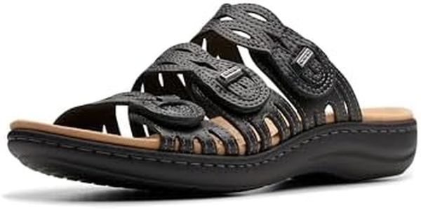 Clarks Collection Women's Laurieann Ruby Flat Sandal, Black Leather, 7 Wide US