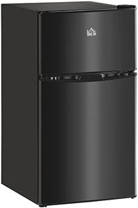 HOMCOM Mini Fridge with Freezer, 3.2 Cu. Ft. Compact Refrigerator with Adjustable Shelves, Mechanical Thermostat, Reversible Double Doors for Bedroom, Dorm, Kitchen, Black