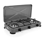 Campart Quebec Gas Stove – 3 Burners – 4kW – Detachable Lid – Portable –Thermal Safety System – GA-8403, Grey