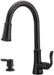 Cagney Matte Black Kitchen Faucet with Pull Down Sprayer and Soap Dispenser, High Arc Kitchen Sink Faucet with Pull Down Spray Head, Home Décor, Single Handle Kitchen Faucets, Optional Deckplate Included