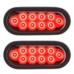 PEAKTOW PTL0431 Oval 6 Inches Red LED Submersible Stop/Turn/Tail/Reverse Trailer Truck RV Lights Including Grommets and Plugs Pack of 2