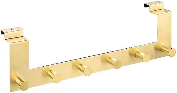 Navaris Over The Door Hanger Hooks - Coat Rack with 6 Knobs for Doors with a Step - up to 4cm Thick - Stainless Steel Gold