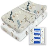 TotBasic Premium Soft Boho Changing Pad Covers for Girls & Boys - Stretchy Jersey Sheets - Fits Standard Changing Tables - 2 Pack (Whale Dreams)