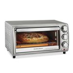 Hamilton Beach 4-Slice Toaster Oven with 5 Cooking Modes (Bake, Broil, Keep Warm Toast & Bagel) with Stay On & Auto Shutoff, 2 Rack Positions, 1100 Watts and 3 Accessories, Stainless Steel (31143J)