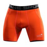 Mens Compression Shorts Gym Running Base Layer Shorts Tights Breathable Fitness Workout Yoga Shorts with Phone Pockets Fluorescent Orange M