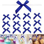 GUIFIER 100 PCS 3 Inches Satin Bow Twist Ties, Ribbon Twist Tie Bows for Treat Bags, Pretied Bows, Twist Tied Bows with Wire for Bags, Pre Tied Ribbon Bows for Baby Shower, Favors, Popcorn(Royal Blue)